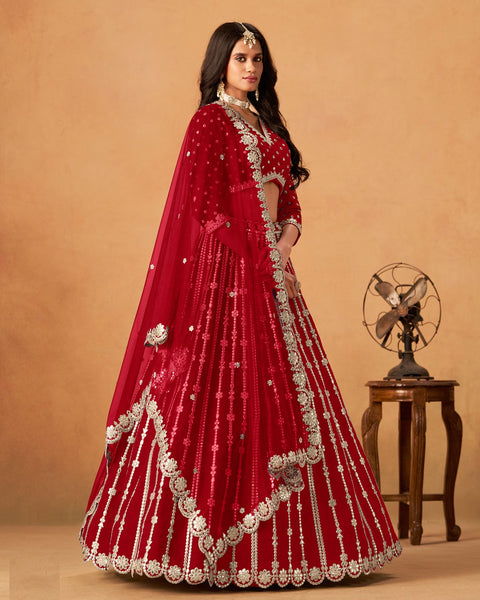 Red Gota Patti Work Art Silk Unstitched Women Lehenga Choli