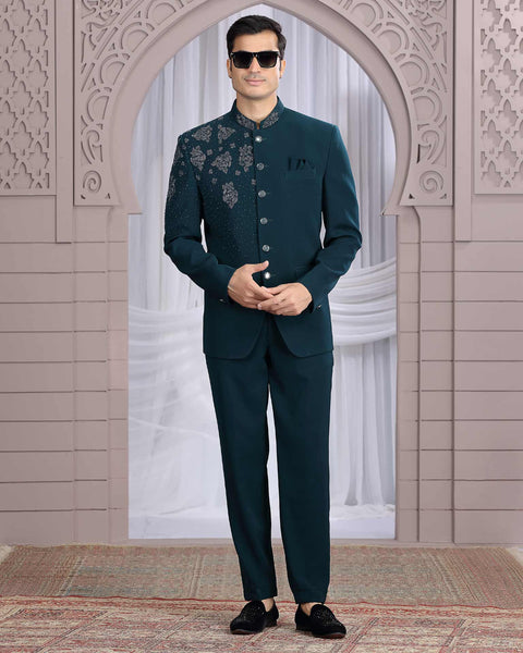 Dark Green Imported Fabric Men Jodhpuri Coat