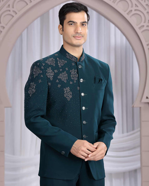 Dark Green Imported Fabric Men Jodhpuri Coat