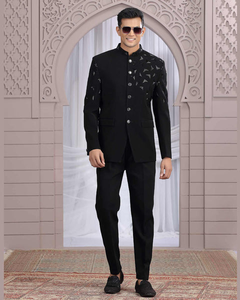 Black Imported Fabric Men Jodhpuri Coat