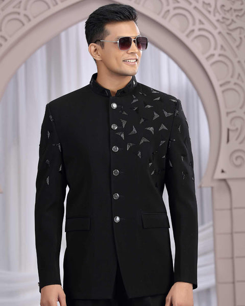 Black Imported Fabric Men Jodhpuri Coat