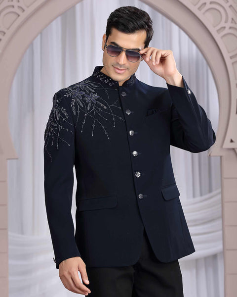 Blue Imported Fabric Men Jodhpuri Coat