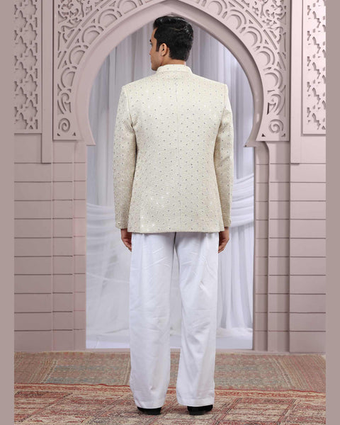 Beige Art Silk Fabric Embroidered Men Jodhpuri Coat With Jacket