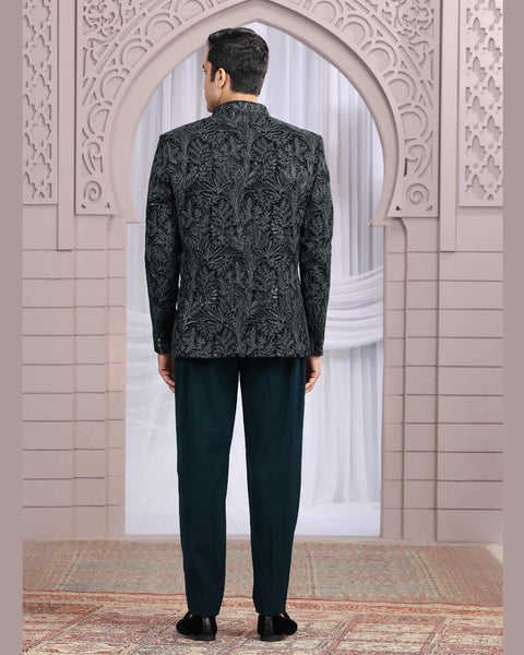 Teal Green Art Silk Fabric Embroidered Men Jodhpuri Coat With Jacket