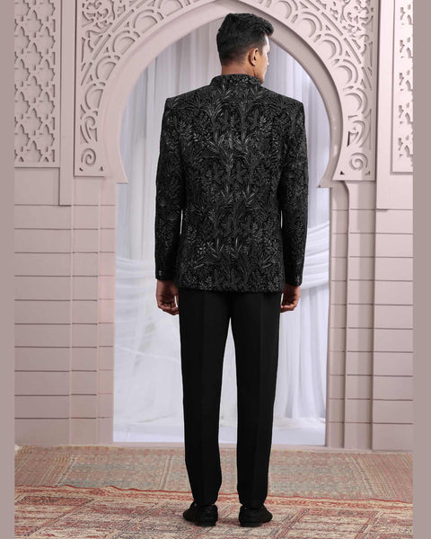 Black Art Silk Fabric Embroidered Men Jodhpuri Coat With Jacket