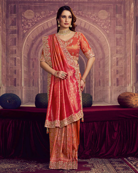 Pink Kanjivaram Silk Saree For Women With Embroidered Blouse