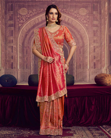 Pink Kanjivaram Silk Saree For Women With Embroidered Blouse