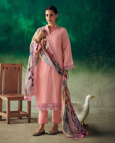 Pink Musllin Cotton Plus Size Straight Pant Suit With Digital Print Dupatta