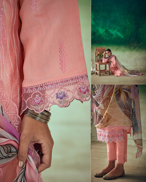 Pink Musllin Cotton Plus Size Straight Pant Suit With Digital Print Dupatta