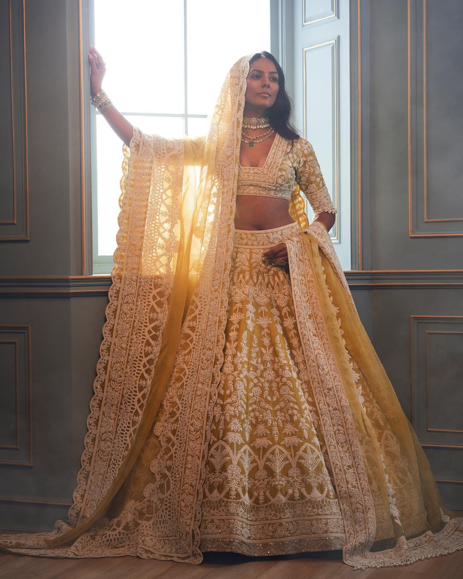 Yellow Net Sequins & Dori Work Lehenga Choli With Net Embroidered Dupatta