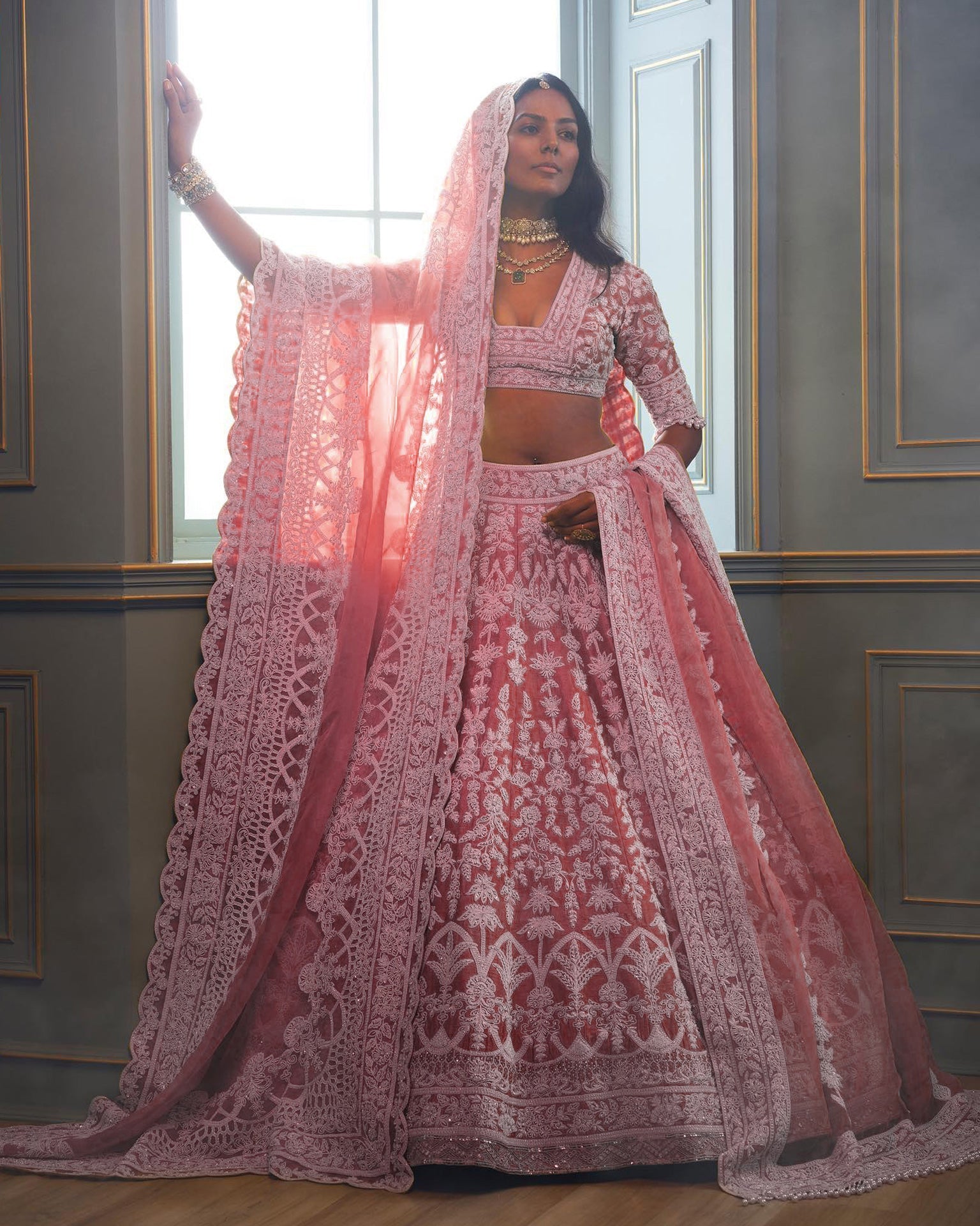 Pink Net Sequins Dori Work Lehenga Choli With Net Embroidered Dupatt Mehak Boutique