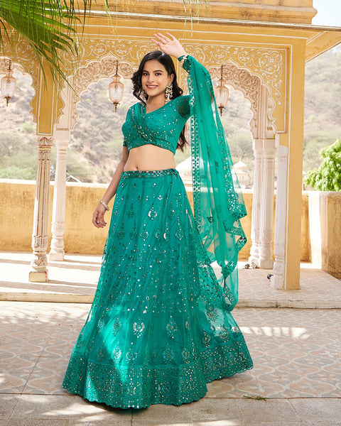 Rama Blue Net Sequins Work Lehenga Choli 