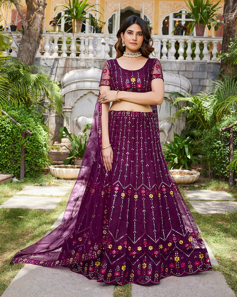 Purple Net Sequins Work Lehenga Choli 