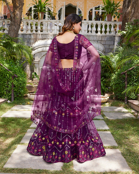 Purple Net Sequins Work Lehenga Choli 