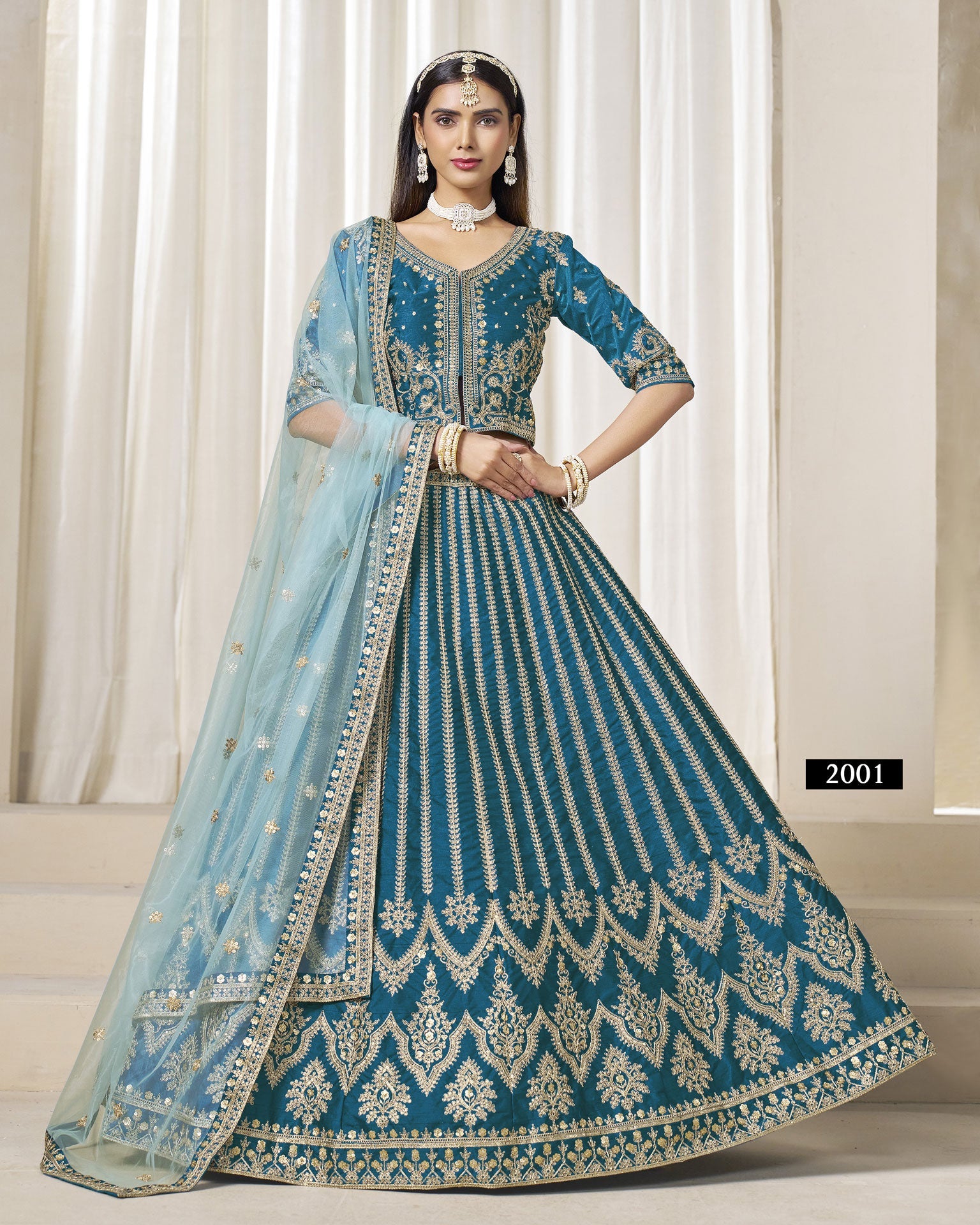 Blue Zari Sequins Work Art Silk Unstitched Women Lehenga Choli For Wedding