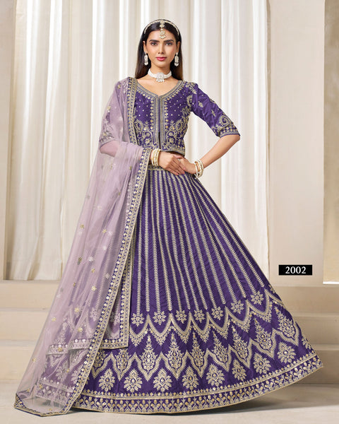 Royal Blue Zari Sequins Work Art Silk Unstitched Women Lehenga Choli For Wedding