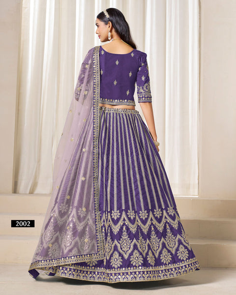 Royal Blue Zari Sequins Work Art Silk Unstitched Women Lehenga Choli For Wedding