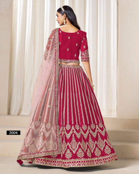 Red Zari Sequins Work Art Silk Unstitched Women Lehenga Choli For Wedding