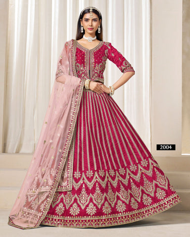 Red Zari Sequins Work Art Silk Unstitched Women Lehenga Choli For Wedding