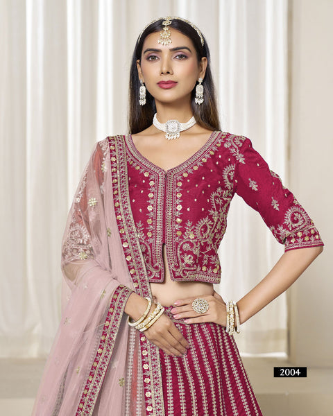 Red Zari Sequins Work Art Silk Unstitched Women Lehenga Choli For Wedding