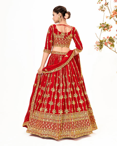 Red Sequins Work Lehenga Choli With Embroidered Georgette Dupatta