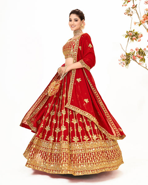Red Sequins Work Lehenga Choli With Embroidered Georgette Dupatta