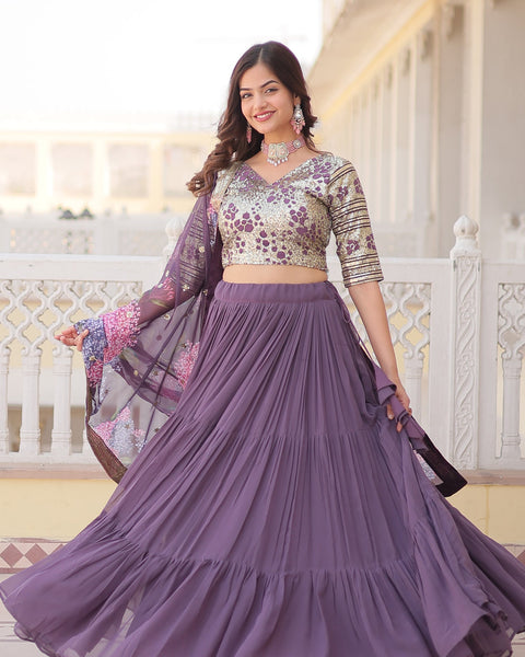 Purple Faux Georgette Sequins Embroidered Lehenga Choli With Digital Print Dupatta