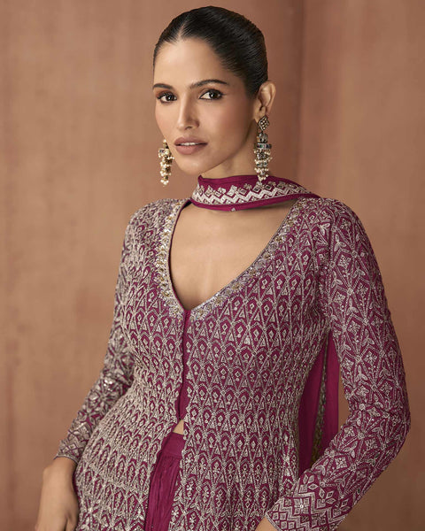 Pink Readymade A-Line Palazzo Suit For Woman In Chinnon Silk
