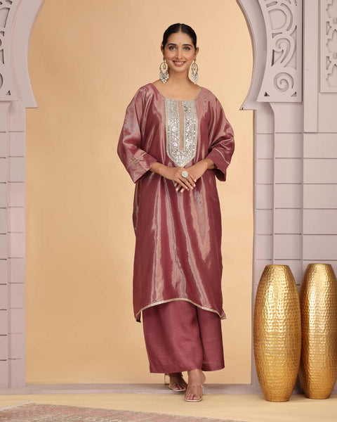 Magenta Organza Shimmer Silk Readymade Salwar Suit For Woman With Palazzo