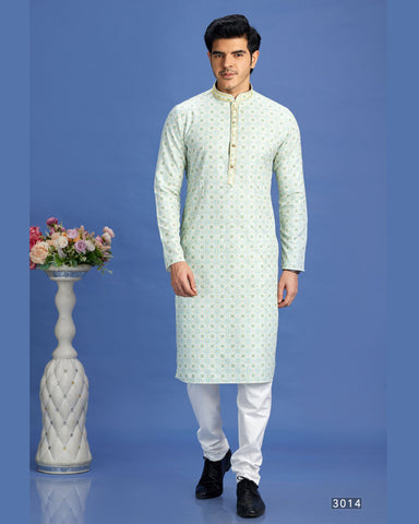 Green Embroidered Cotton Readymade Man Kurta Set