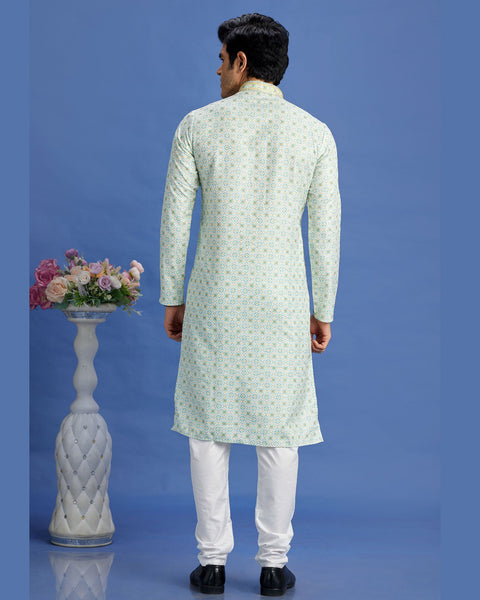 Green Embroidered Cotton Readymade Man Kurta Set
