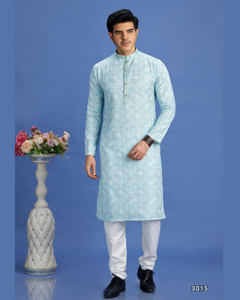 Blue Embroidered Cotton Readymade Man Kurta Set