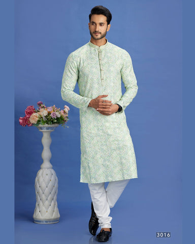 Pista Green Embroidered Cotton Readymade Man Kurta Set