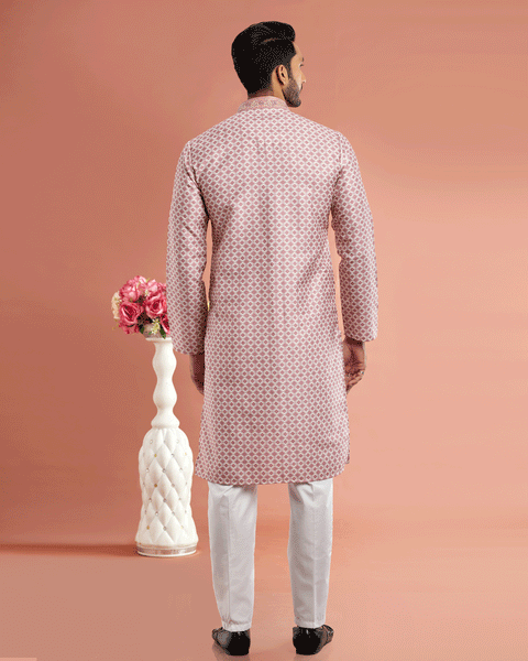 Mauve Cotton Digital Print Readymade Kurta Set For Man