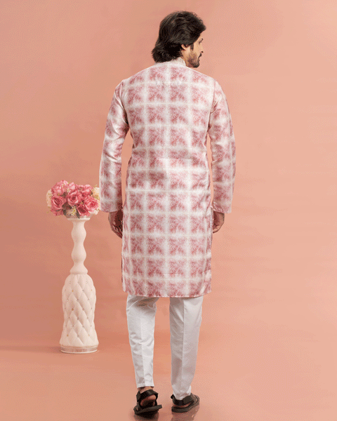 Dark Pink Cotton Digital Print Readymade Kurta Set For Man