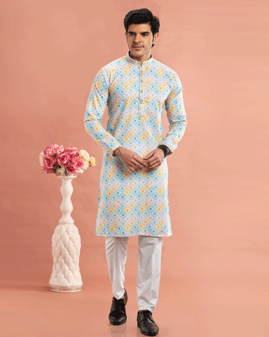 Multicolor Cotton Digital Print Readymade Kurta Set For Man