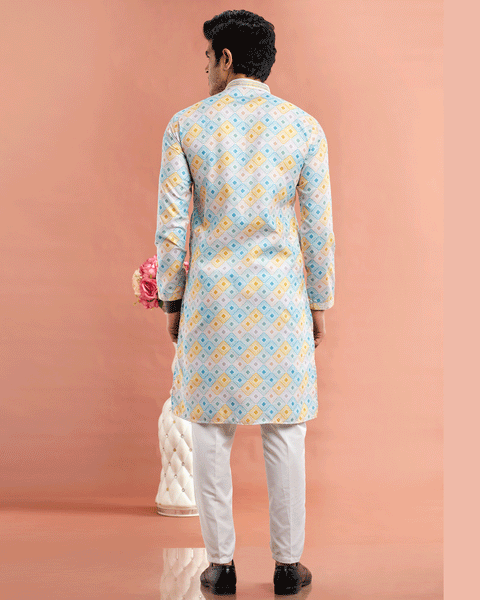 Multicolor Cotton Digital Print Readymade Kurta Set For Man
