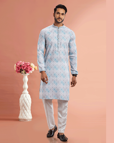 Multicolor Cotton Digital Print Readymade Kurta Set For Man