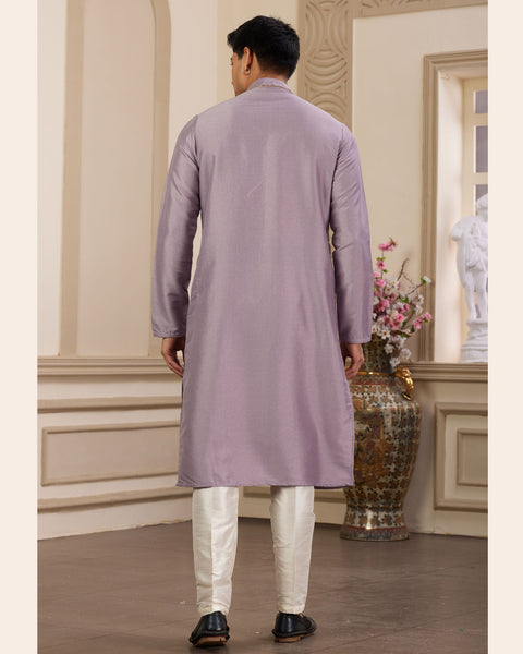 Purple Hand Work Banarasi Art Silk Readymade Man Kurta Pajama Set