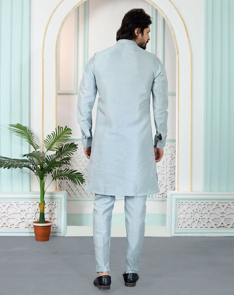 Grey Art Silk Readymade Men Kurta Pajama Set