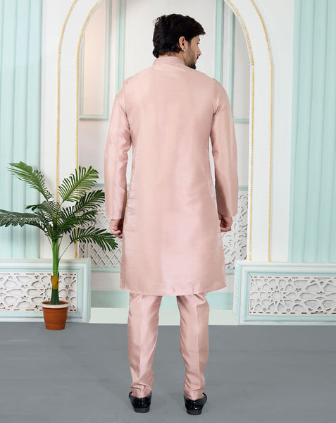 Onion Pink Art Silk Readymade Men Kurta Pajama Set