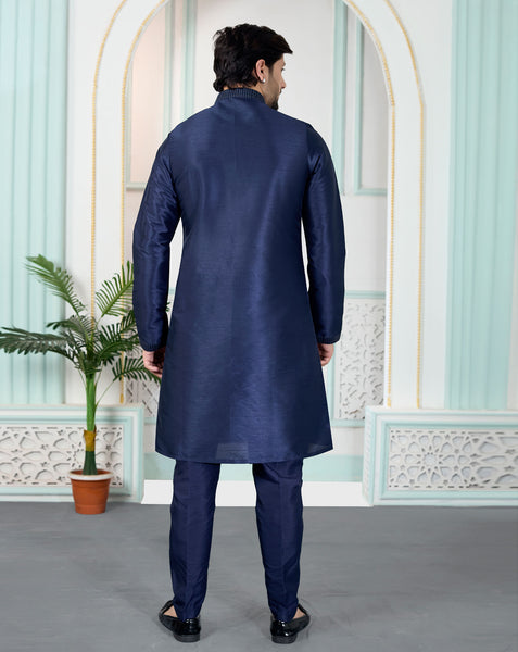 Blue Art Silk Readymade Men Kurta Pajama Set