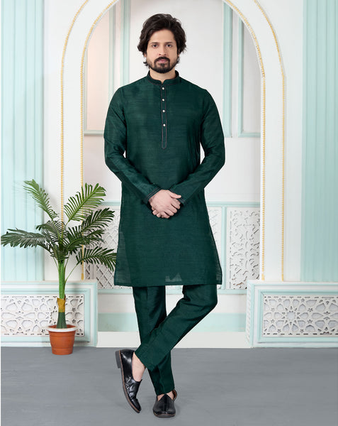 Green Art Silk Readymade Men Kurta Pajama Set