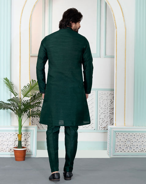 Green Art Silk Readymade Men Kurta Pajama Set