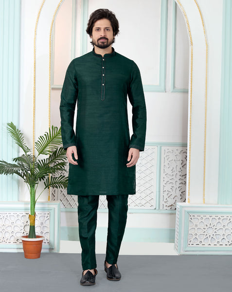 Green Art Silk Readymade Men Kurta Pajama Set