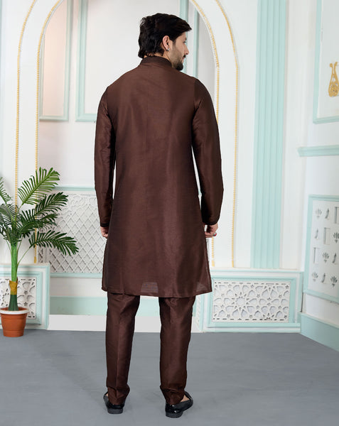 Brown Art Silk Readymade Men Kurta Pajama Set