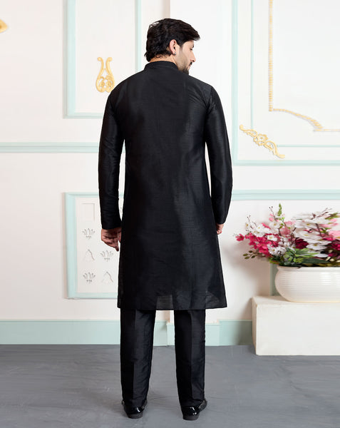 Black Art Silk Readymade Men Kurta Pajama Set