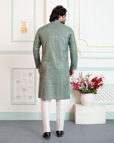 Green Art Silk Men Kurta Pajama Set