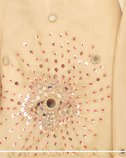 Cream Simar Silk Mirror Work Readymade Woman Sharara Suit