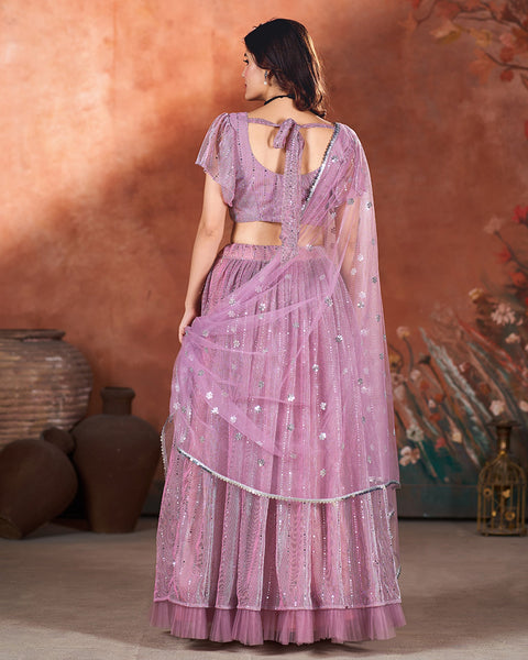 Purple Net Sequins Work Lehenga Choli With Net Dupatta